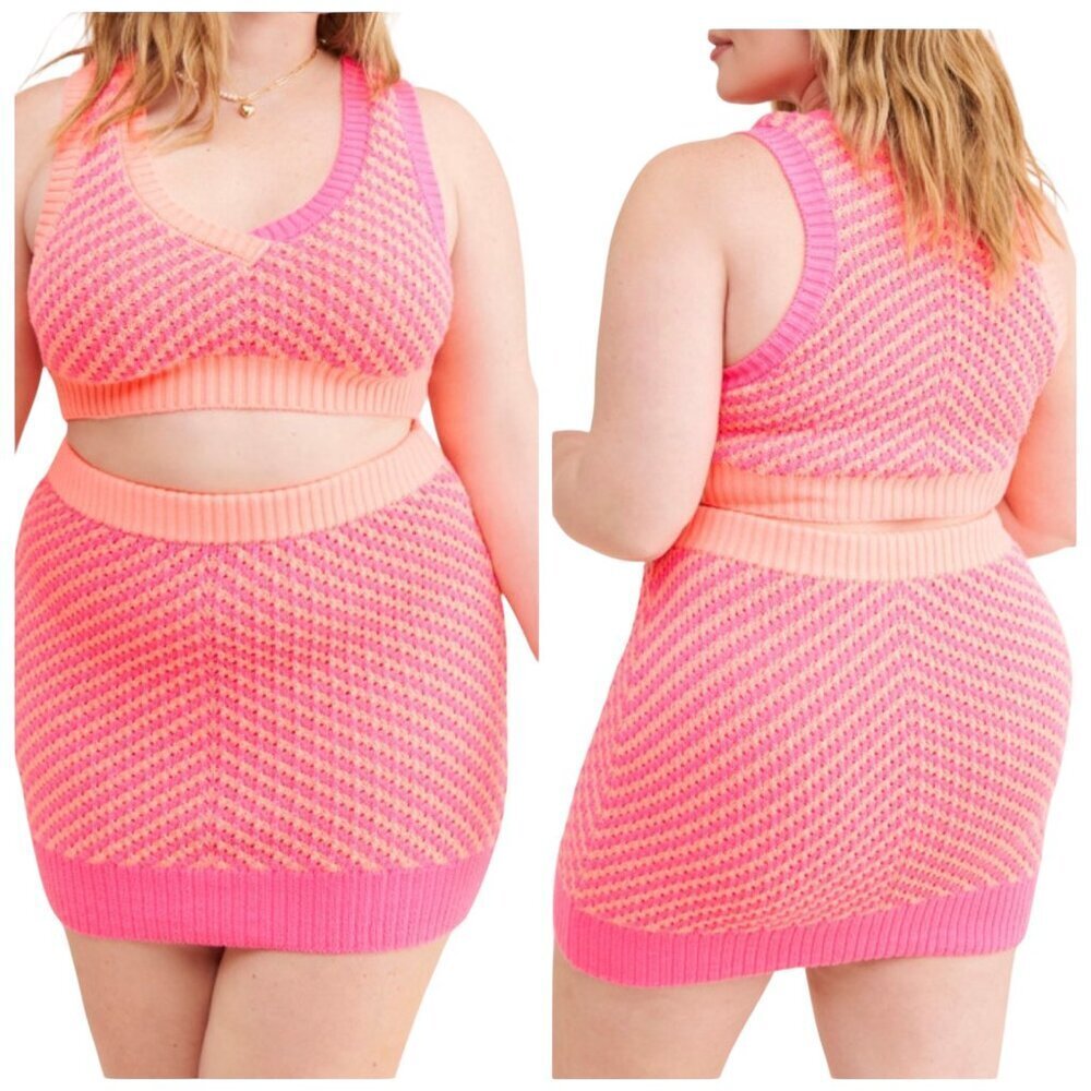 For Love & Lemons Jacinda Knit Mini Skirt 1X Pink Orange Stretch NWT